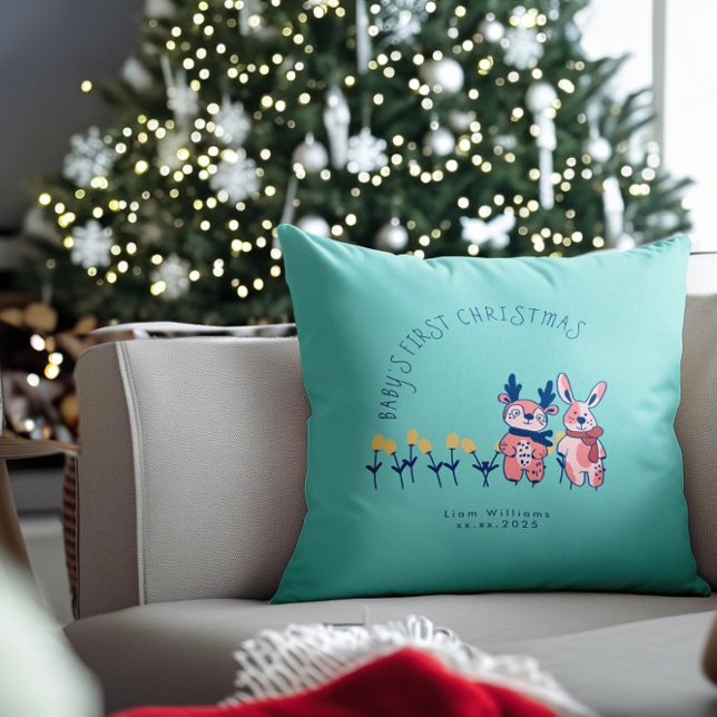 Coussin Le premier Noël de bébé, amis rennes mignons (Créateur téléchargé)