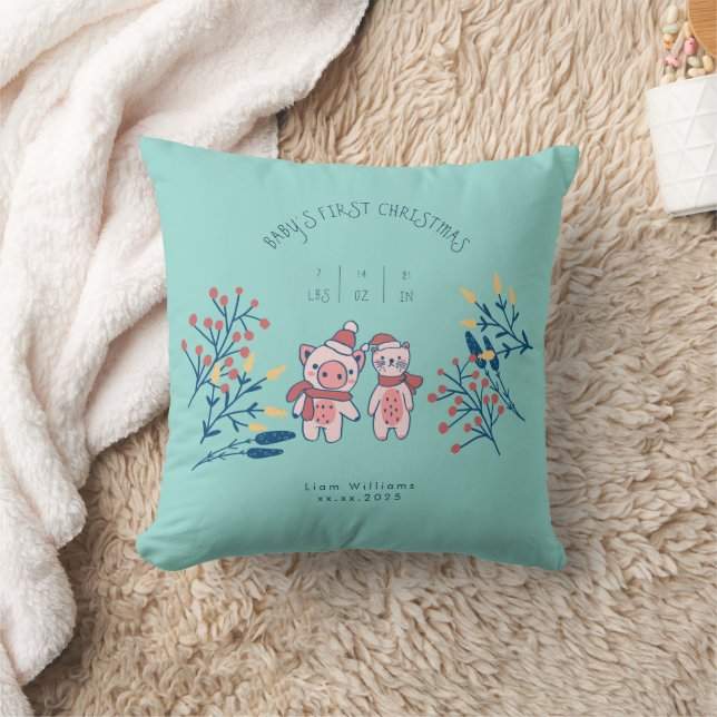 Coussin Le premier Noël de bébé avec un adorable cochon et (Couverture)