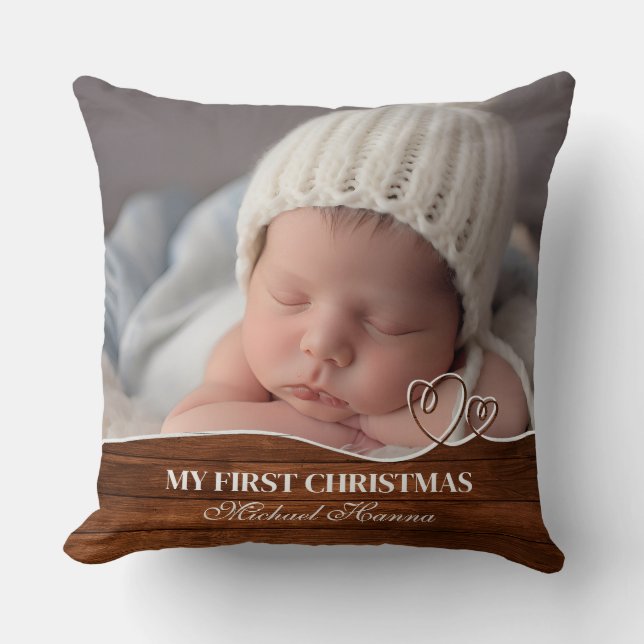 Coussin Le premier Noël de bébé garçon Statistiques de nai (Recto)