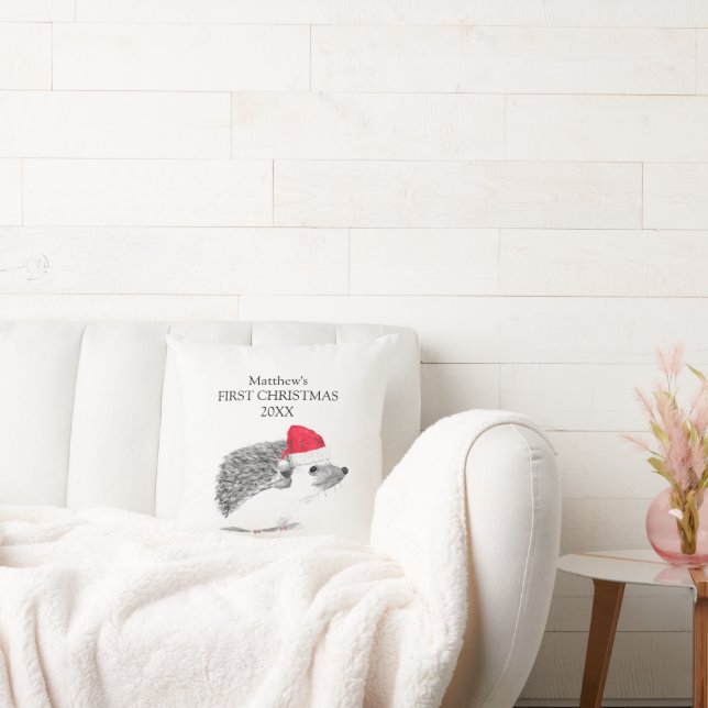 Coussin Le premier Noël de bébé Hérisson Forêt Garçon (Canapé)