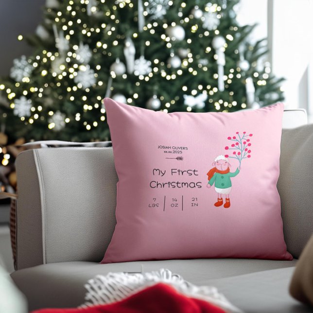 Coussin Le premier Noël de bébé - Illustration d'un agneau (Créateur téléchargé)