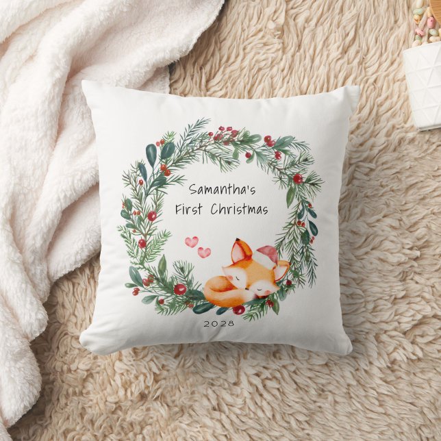 Coussin Le premier Noël de bébé, renardeau de la forêt (Créateur téléchargé)