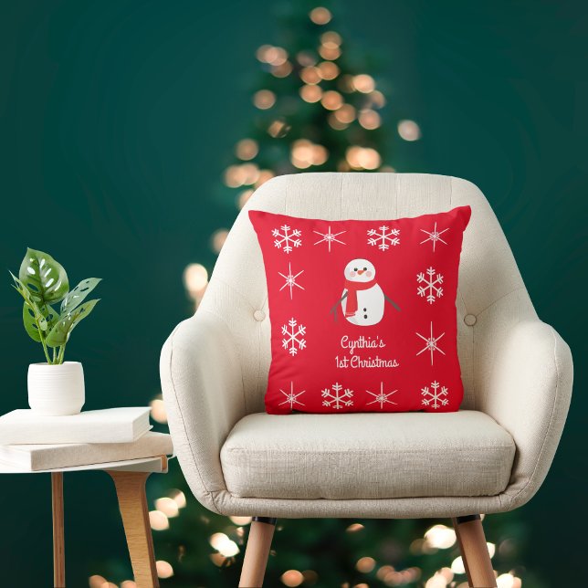 Coussin Le premier Noël rouge de l'enfant Snowman de charm (Créateur téléchargé)