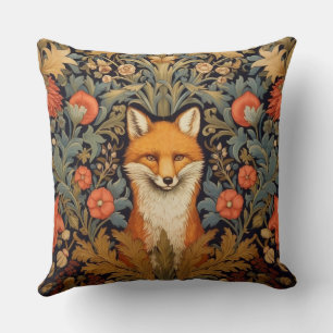 Coussin Le renard et les fleurs rouges style Art nouveau
