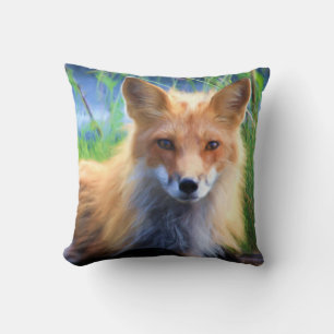 Coussin Le renard rouge se dresse dans l'herbe Pittoresque
