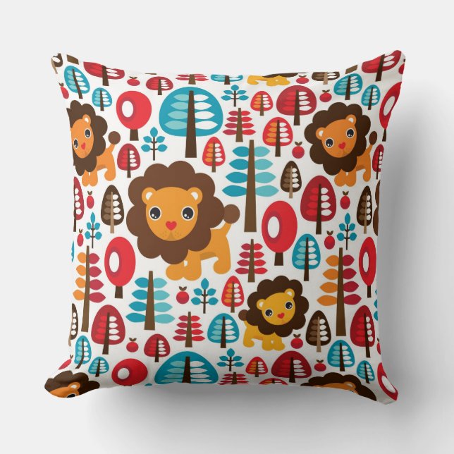 Coussin le rétro lion mignon badine l'illustration (Recto)