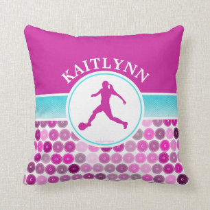 Coussin Le rétro pourpre entoure le football de filles pa