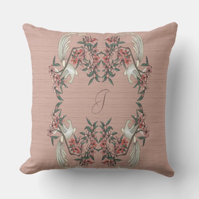 Coussin Le romantisme de la soie avec Monogramme 20" Pêche (Recto)