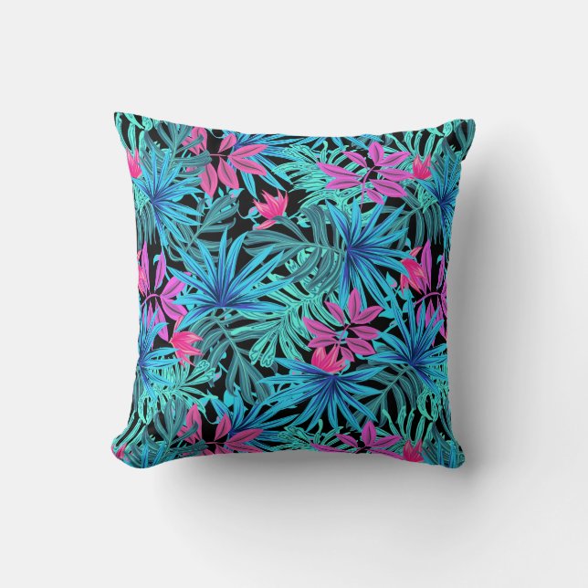 Coussin Le rose de vert bleu laisse tropical coloré (Recto)
