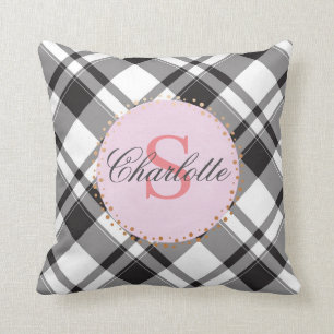 Coussin Le rose plaqué noir et blanc personnalise le nom 
