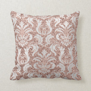 Coussin Le rose rose de damassé en métal de gris argent