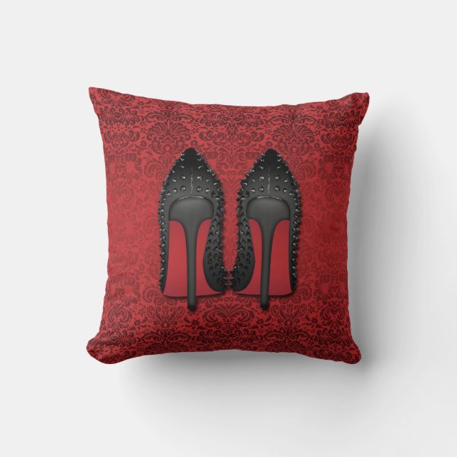 Coussin Le rouge base des chaussures de stylets en DAMASSÉ (Recto)