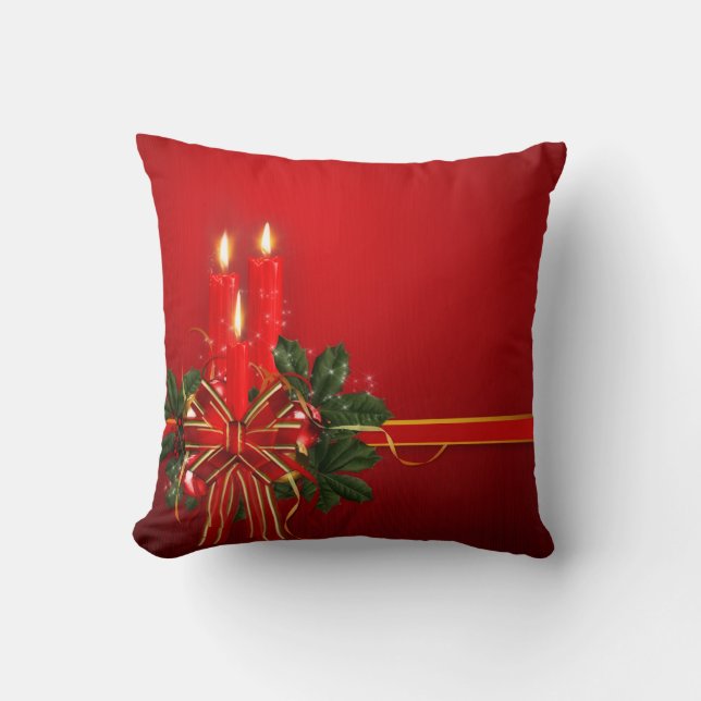 Coussin Le rouge mire le ruban et le houx (Recto)