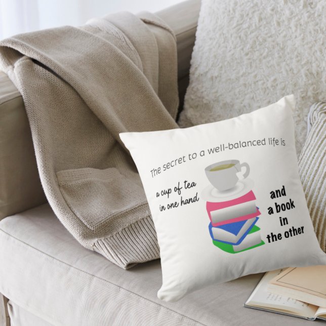 Coussin Le secret d'une vie bien équilibrée, du thé et un  (Créateur téléchargé)