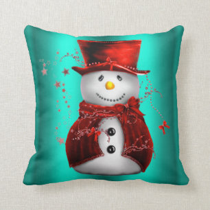 Coussin Le Snowman rouge à Noël Turquoise