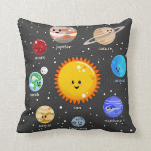 Coussin Le soleil et planètes d'illustration de kawaii de