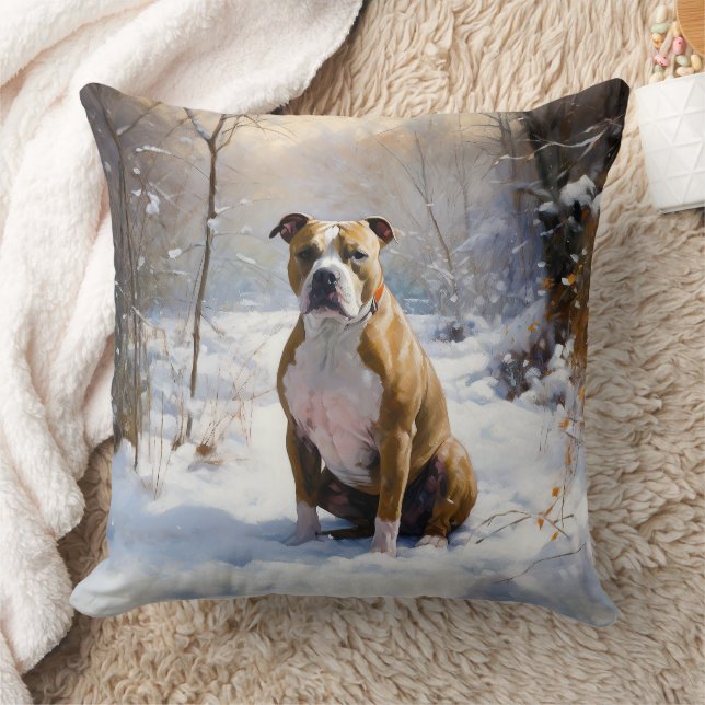 Coussin Le Staffordshire Américain Laisser Neige Noël (Couverture)