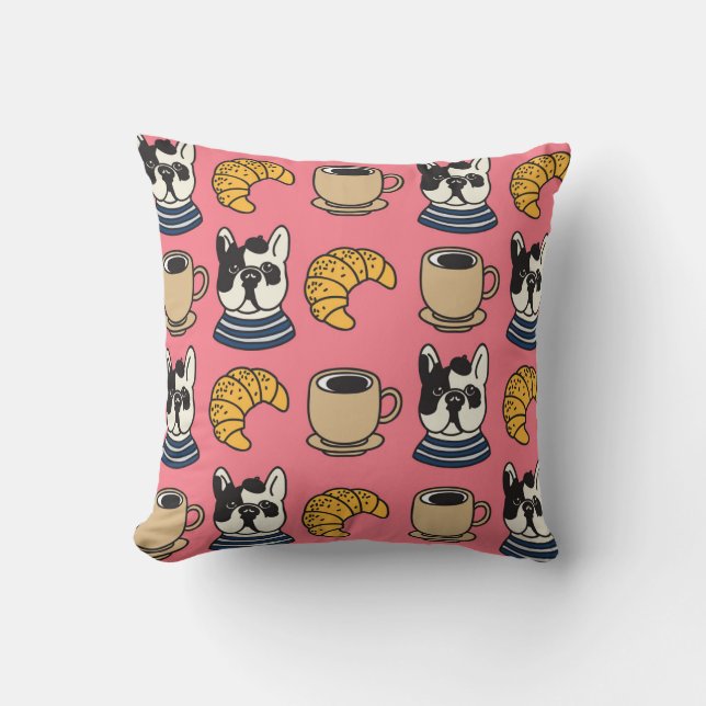 Coussin Le taurin français, le café, le thème croissant. (Recto)
