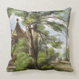 Coussin Le temple chinois, Kew fait du jardinage, plaque
