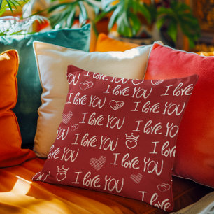 Coussin Le thème de Valentine Rouge Blanc Je t'aime Motif