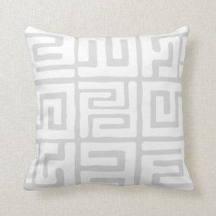 Coussin Le tissu de Kuba a inspiré White Grey géométriq
