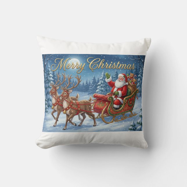 Coussin Le Traîneau enneigé du Père Noël (Recto)