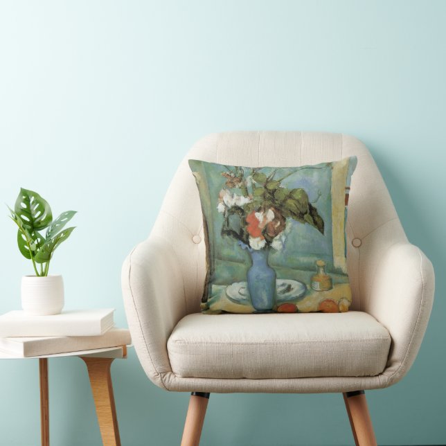 Coussin Le Vase Bleu (Fleurs et Fruits) par Paul Cezanne (Chaise)
