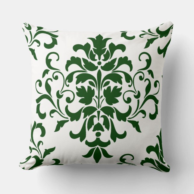Coussin Le vert est à la mode. Damassé floral vert élégant (Recto)