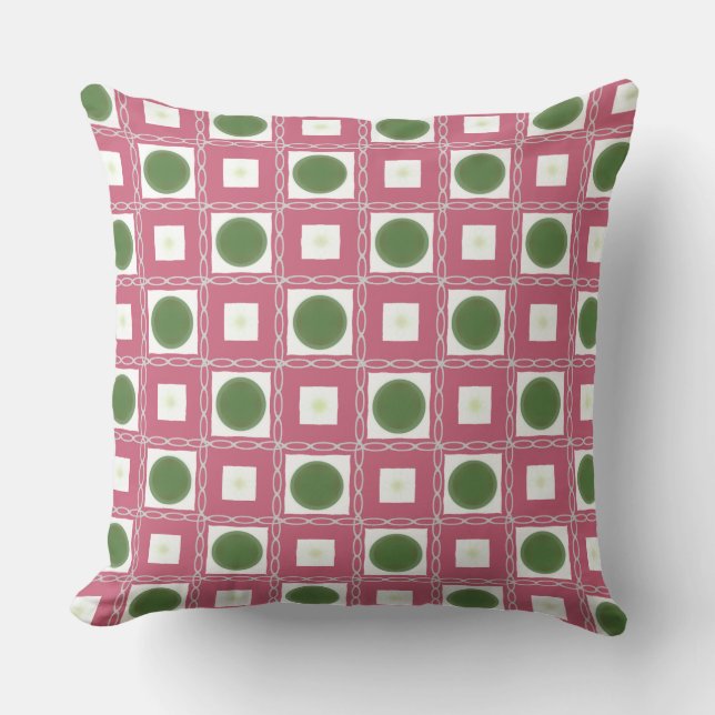 Coussin Le Vert Olive Correspond À Des Formes Rose Foncé (Recto)