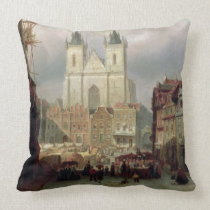 Coussin Le vieux marché à Prague, 1881 (huile sur le can