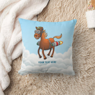 Coussin Le vol du poney avec des fusées