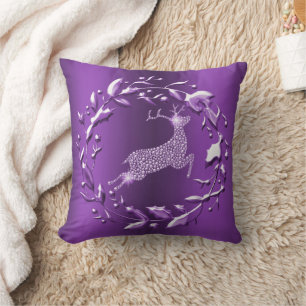 Coussin Leaping Argent Reindeer à Noël violet