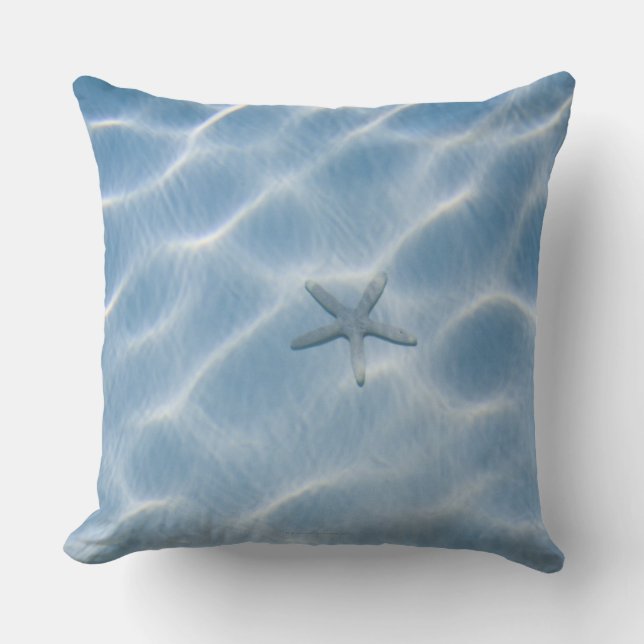 Coussin L'eau bleue ondulée avec des étoiles de mer (Recto)