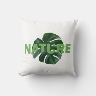 Coussin leaves monstera on white  throw pillow