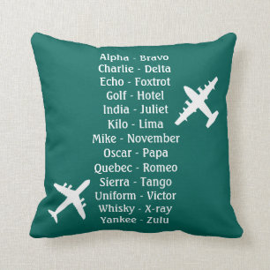 Coussin Leçon de vol de l'alphabet du pilote d'avion milit