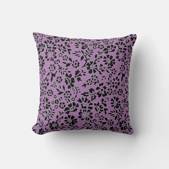 Coussin Lecteur de jetons noir et violet à fleurs (Recto)