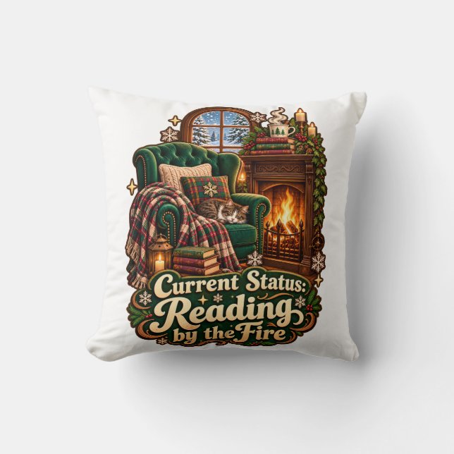 Coussin Lecture du Statut Actuel au Coin du Feu Hiver (Recto)