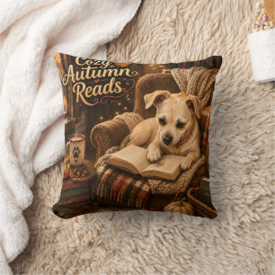 Coussin Lectures Automnales Cosy Chien Amateur de Livres M