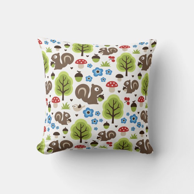Coussin L'écureuil dans le Motif de la forêt de chênes (Recto)