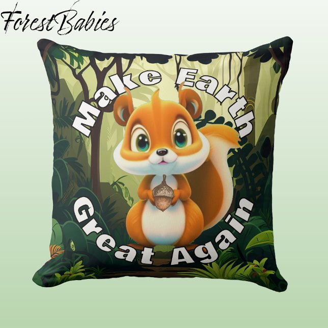 Coussin L'écureuil forestier, maïs, rend la Terre grande (Cute Squirrel Make Earth Great Again Pillow Wildlife Nature Animal Cartoon Graphic Room Decor  🐿️)