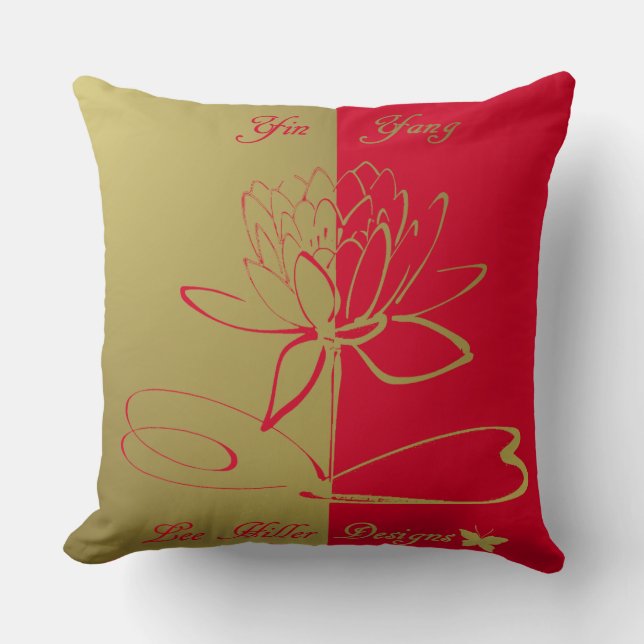 Coussin Lee Hiller Conçoit Logo Accents Gold Red (Recto)