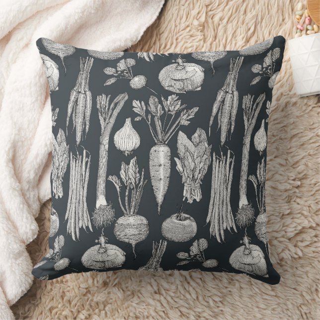 Coussin légumes de marché de fermier noir métal arme (Couverture)