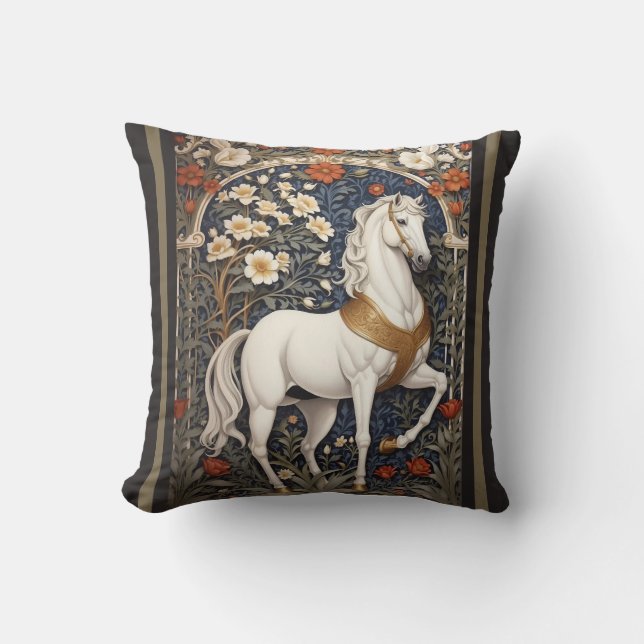 Coussin L'Élégant William Morris Inspiré Cheval Blanc (Recto)