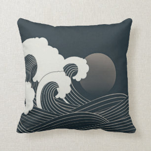 Coussin L'élégante oeuvre d'art japonaise en noir et bla