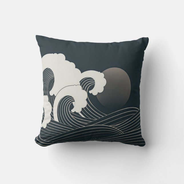 Coussin L'élégante oeuvre d'art japonaise en noir et blanc (Recto)