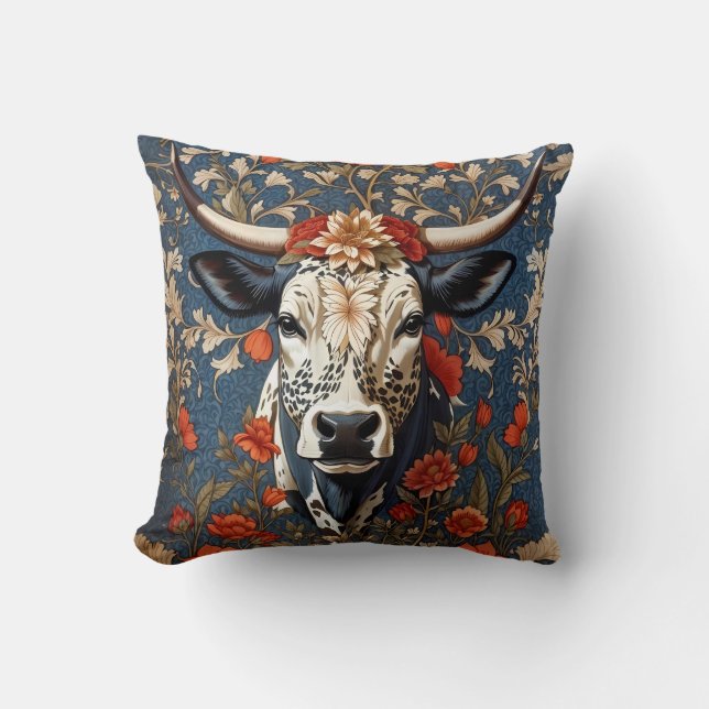 Coussin L'Élégante Vache Nguni William Morris Inspiré (Recto)
