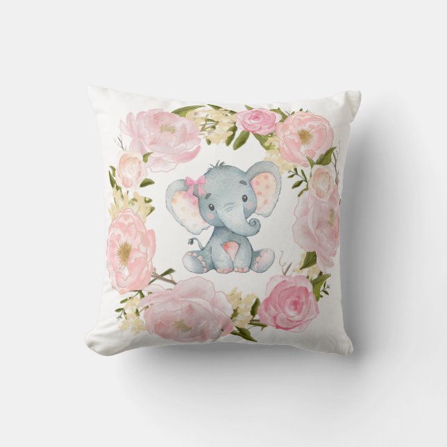 Coussin L'éléphant Girly rougissent décor floral rose de (Recto)