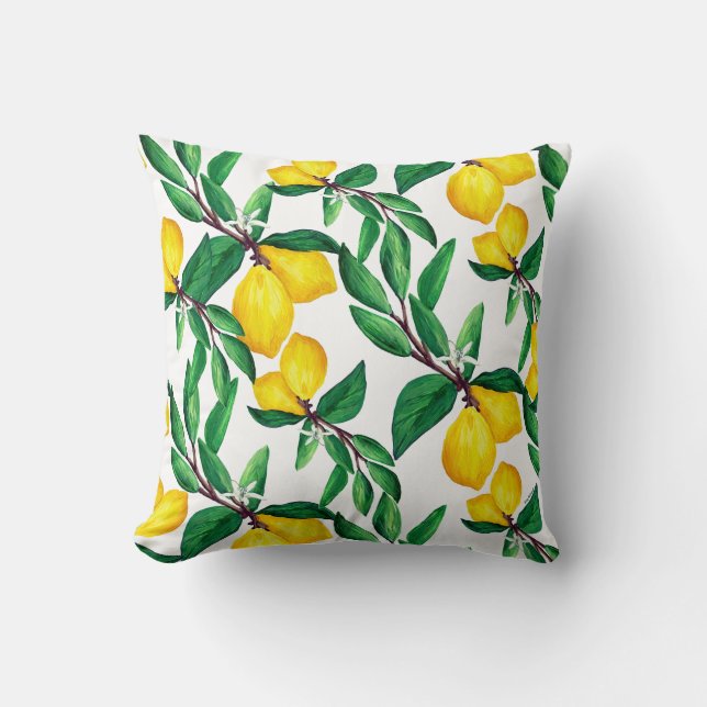 Coussin Lemon Leaf Yellow Green Pattern Throw Pillow (Recto)