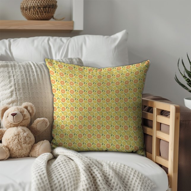 Coussin Lemon leaves white yellow Pattern  (Lemon leaves white yellow Pattern Throw Pillow.)