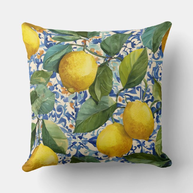 Coussin Lemon Mediterranean Decorative Throw Pillow  (Verso)